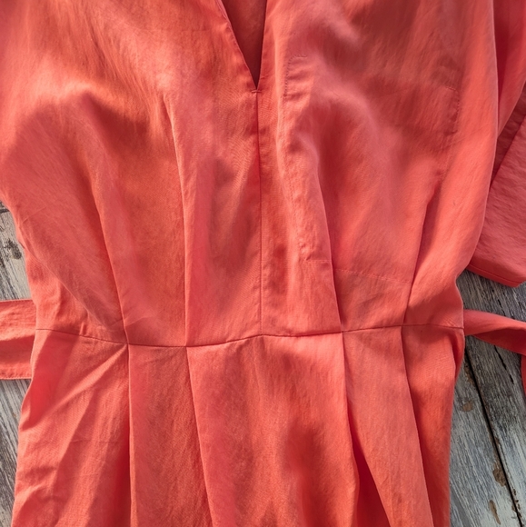 Vince Cuffed Short Sleeve V-Neck Dress Orange Women's XXS - Picture 10 of 10